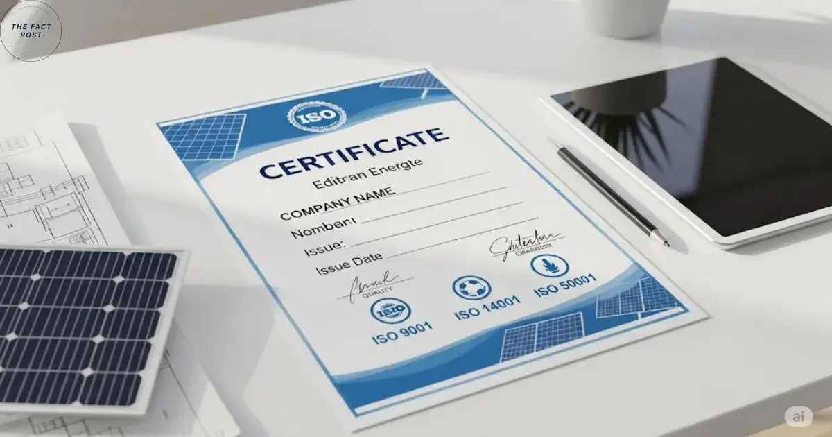Editable ISO Certificate for Solar Energy